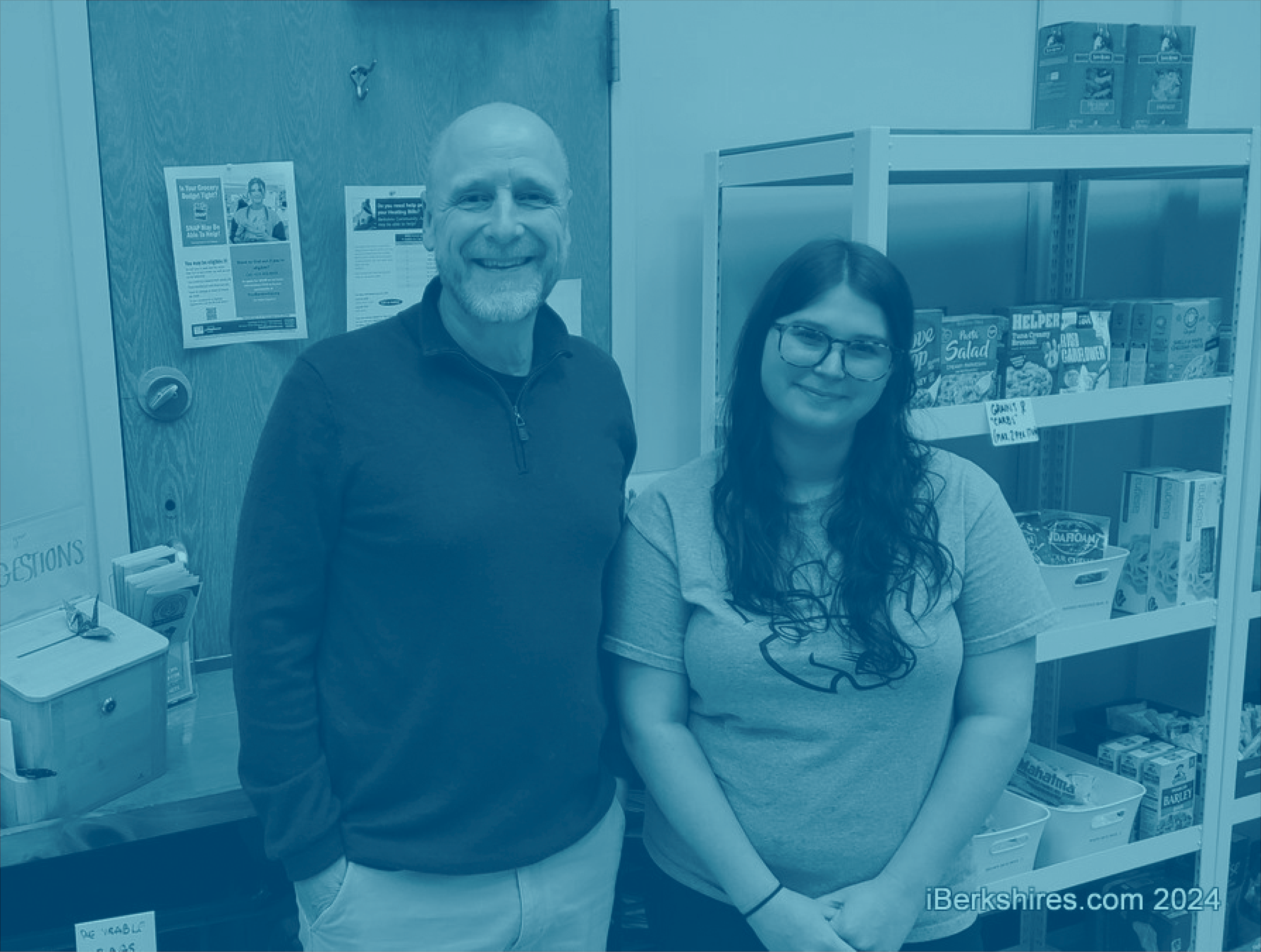 Image of Image of MCLA Volunteer Center Spencer Moser and staffer and student Isabella Fuller at the Essential Needs Center