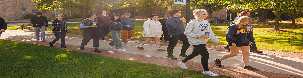 Student walking on campus